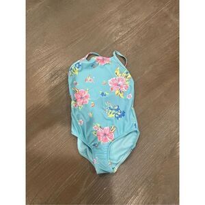 Gap girls bathing suit blue floral sz XS 4/5 one piece swimsuit